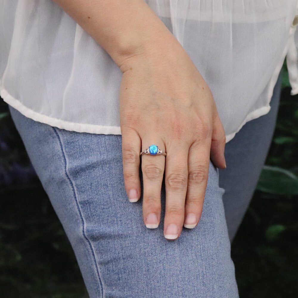 Sterling Silver Opal and CZ Ring Size 8 1/4 - Picture 2 of 7